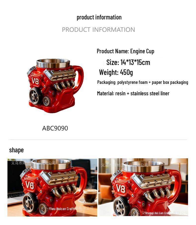 Kubek z żywicy z wkładką silnika V8: Zaawansowana Mechaniczna Ozdoba Rzemieślnicza