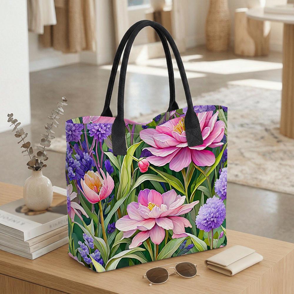 Floral Printed Women Tote Bag Fashion Large Capacity Canvas Shoulder Bag for Daily Shopping