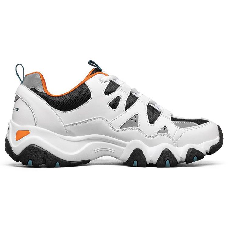Skechers D'LITES 2.0 Herren Weiß Schwarz Orange Niedrig geschnitten Freizeitschuhe Netzstoff Synthetikleder Komfort Vielseitig 666151-WBOR