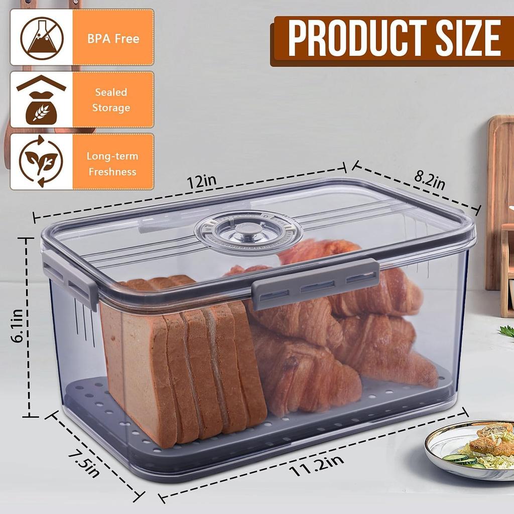 Gifhomfix Bread Box Bread Boxes for Kitchen Counter Airtight, Time Recording Bread Storage Container with Lid, Bread Keeper for Homemade Bread, Toast