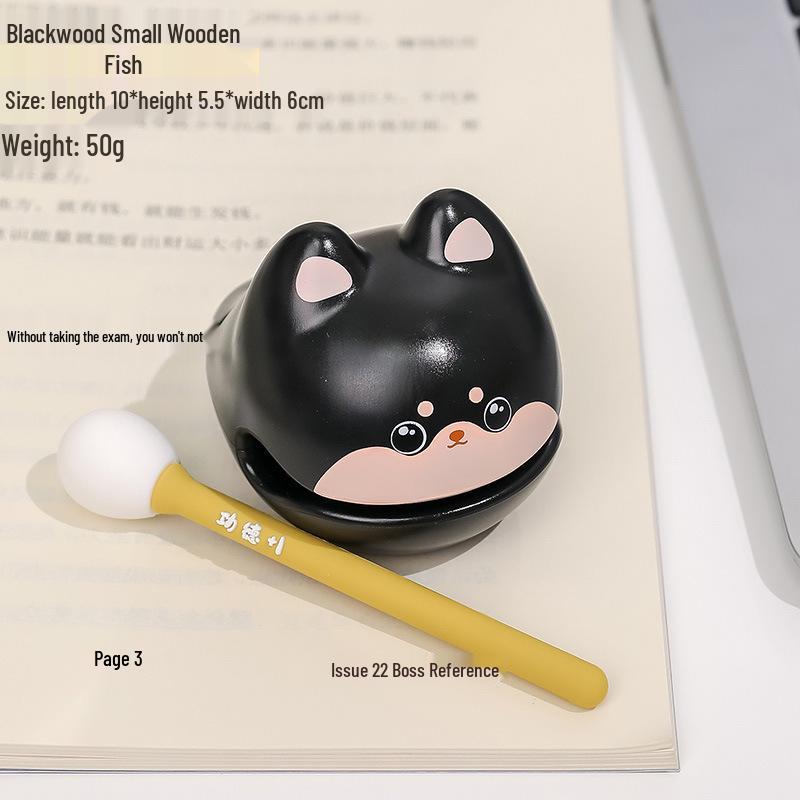 Cartoon Knock Knock Wooden Fish Ornament - Cute Granule Lucky Cat Decoration for Office