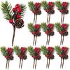 RONYOUNG 20PCS 4.5inch Red Berry Stems Pine Branches Evergreen Berries Décor Artificial Pine Cones Branch for Christmas Craft Wreath Pick & Winter