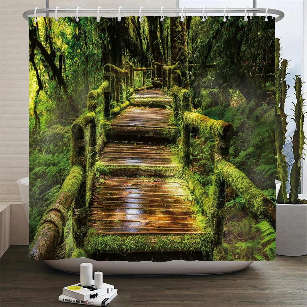 Wald Naturlandschaft Duschvorhänge Hochwertiger wasserdichter Duschvorhang Baumlandschaft Badezimmervorhang Polyesterstoff