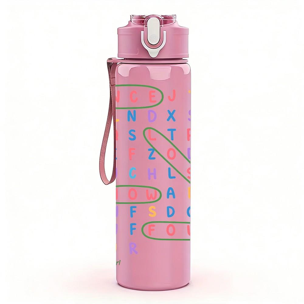 1PC Letter Puzzle Word Game 750ml Color Plastic Sports Water Bottle Leakproof Flip Straw Lid Suitable for Sports Office Home Use