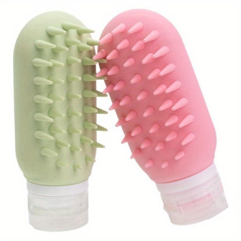 Refillable Silicone Squeeze Bottle Portable Travel Shampoo Lotion Dispenser with Built in Scalp Massager for Hair Care Storage