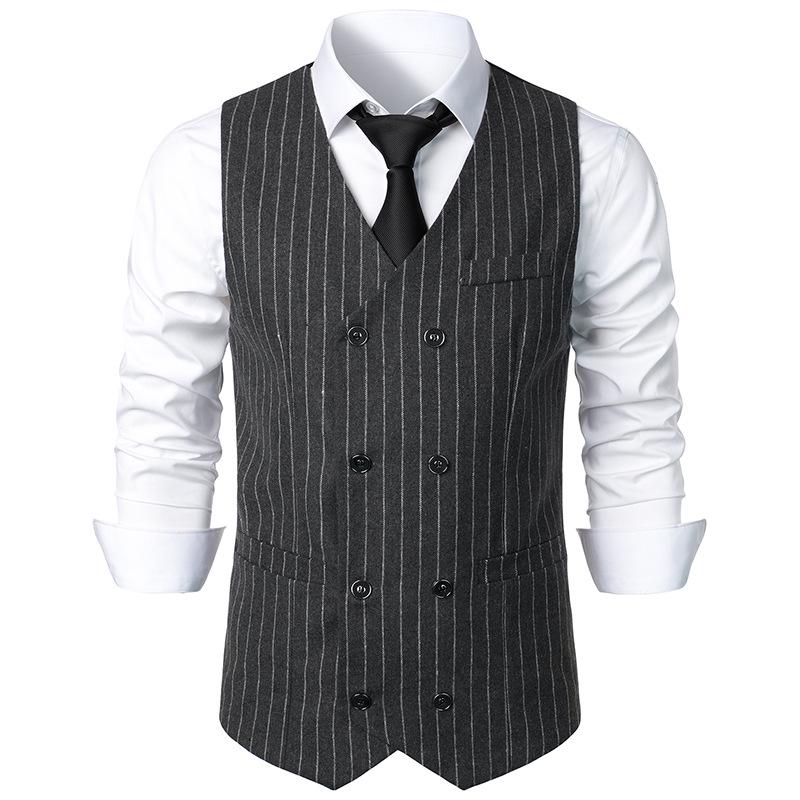 2024 Autumn Men's Fashion Slim Fit Double-Breasted Striped Vest Waistcoat