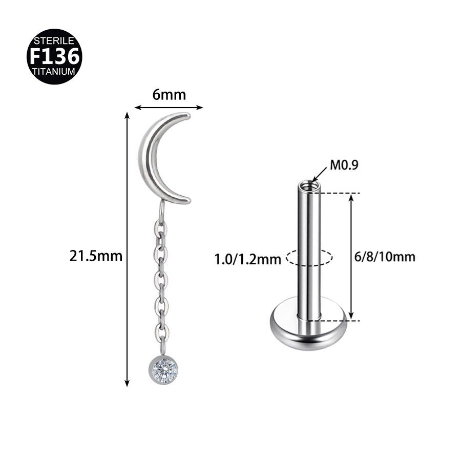 F136 Titanium Boat Anchor Pendant with Moon, Maple Leaf, Smiley Charm, and Cubic Zirconia Stud Earring Lip Ring (0.9 Gauge).