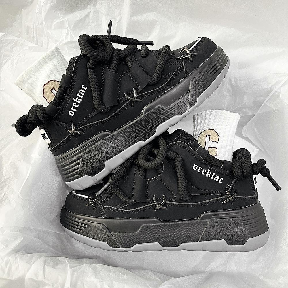 Thick-soled Heightening Black Bread Shoes Women's New Winter Casual Versatile Dad Shoes Couple Retro Sneakers