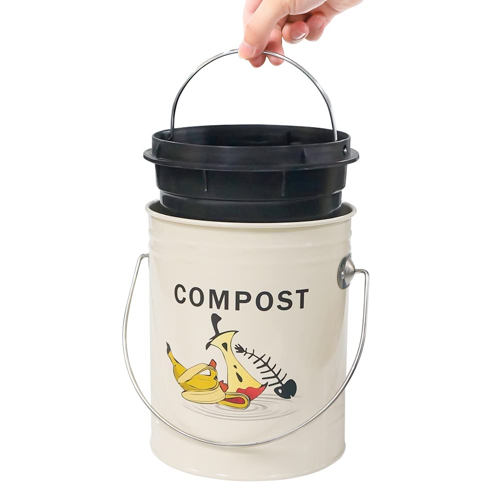 SOTECH Compost Small Household Kitchen Counter Compost Bin with Lid and Inner Bucket Garbage Compost (White 4.6L)