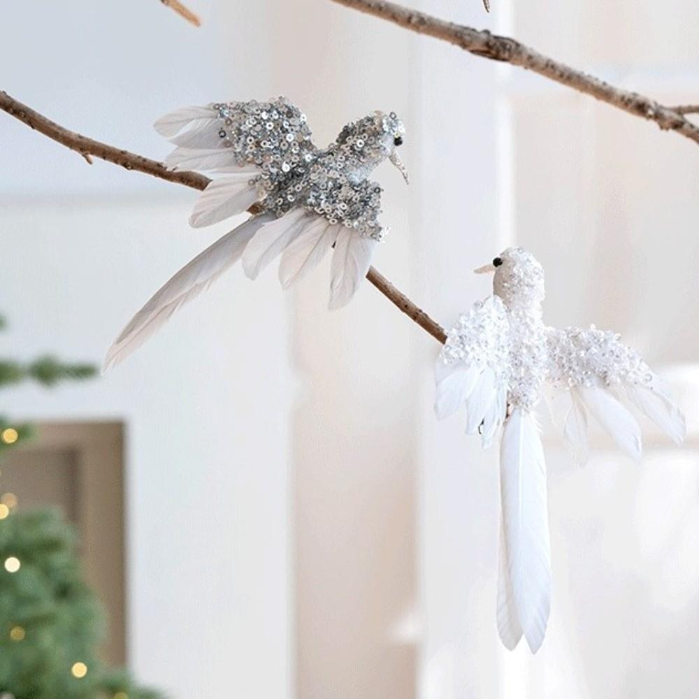 2pcs Glitter Christmas Foam Bird Beautiful Realistic Artificial Birds Pendants Handmade Feather Birds Ornaments