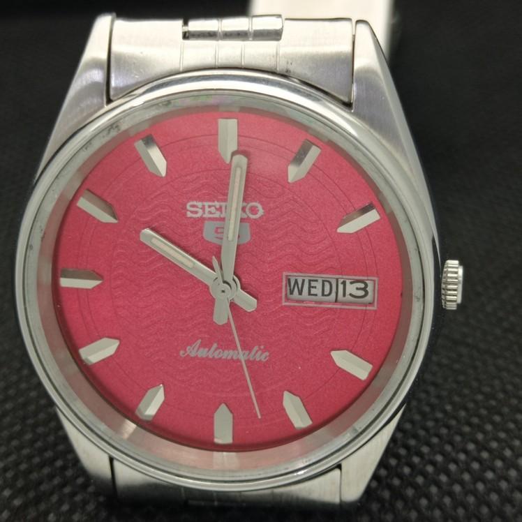 Gebrauchte Vintage Seiko 5 Automatik 6309A japanische Herrenuhr D/D rot 621e-a415947-2
