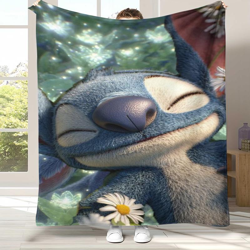 Kawaii S-Stitch Cartoon Flannel Blanket,Ultra Soft Warm Plush Throw for Home Bedroom Bed Sofa Cover Camping Picnic Gift Kids