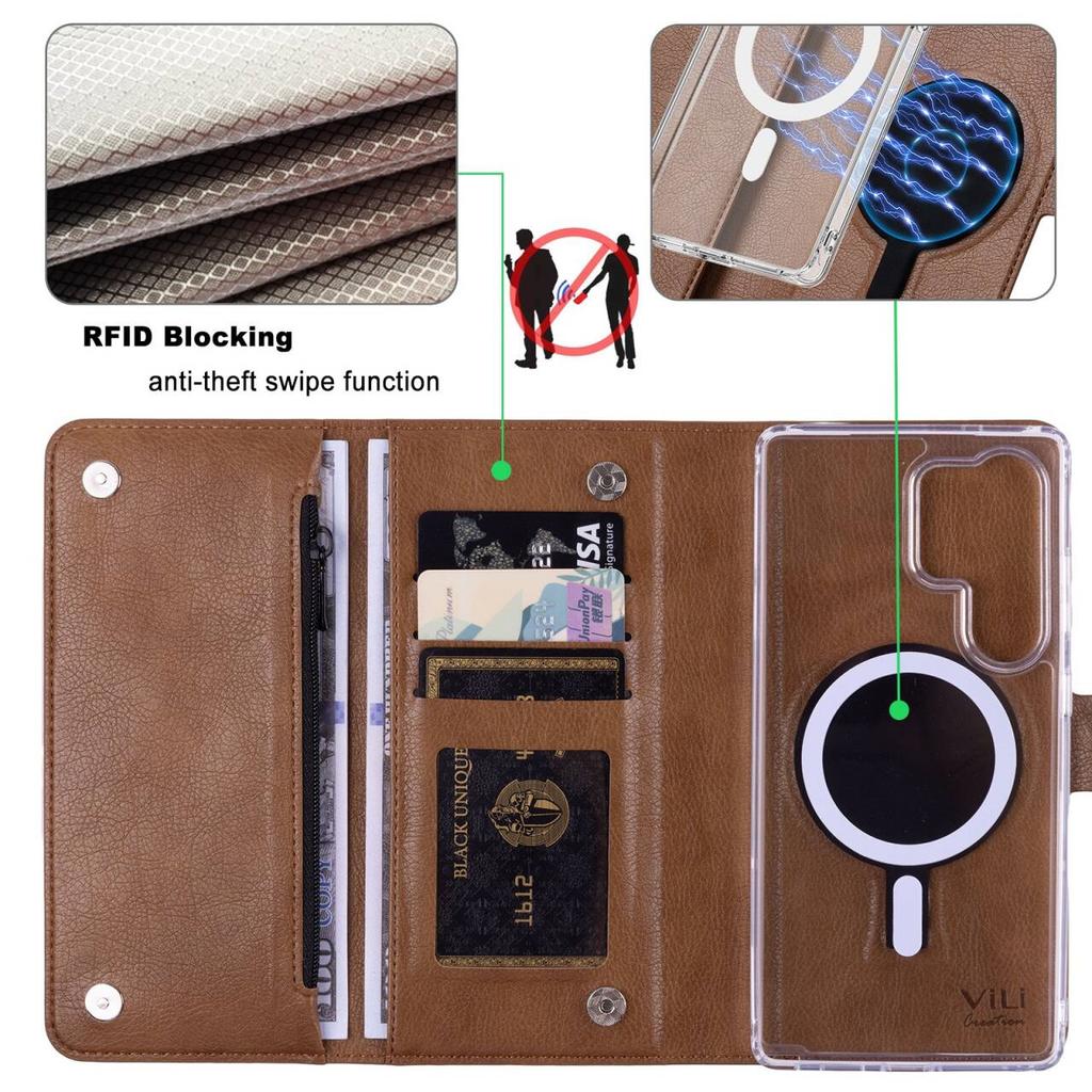 VILI GVB-C Series for Samsung Galaxy S25 Ultra Magnetic Case RFID Blocking Detachable Leather Phone Cover