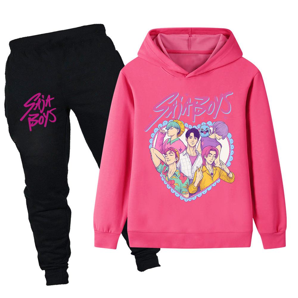 PB1212 Kids Boys Girls Kpop Mira Zoey Rumi Sajaboys Print Long Sleeves Hoodie Pants Trousers Clothes Sets
