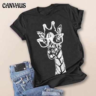 Women's Fashion Round Neck Short-sleeved Giraffes Print T-shirt Summer Casual Plus Size T-shirt