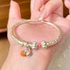 White Copper Bracelet with Double Persimmons and Pumpkin Motifs, Gold-painted, In a New Chinese Style, for Women, Plated with Pure Silver, an