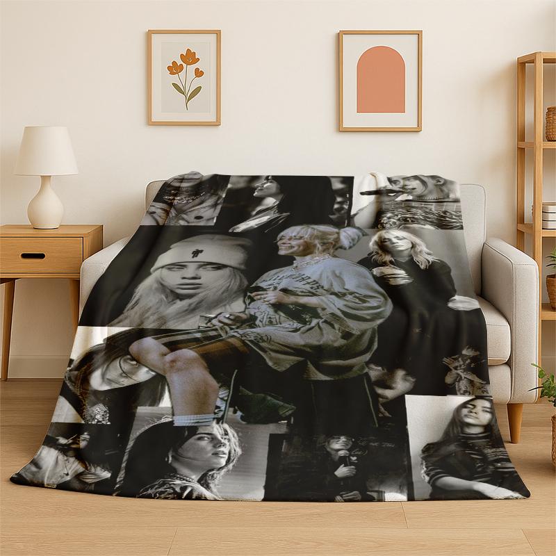 3D Billie Eilish Singer Star Flannel Blanket Soft Warm Throw Blanket for Bedroom Living Room Bed Travel Camping Picnic Gift
