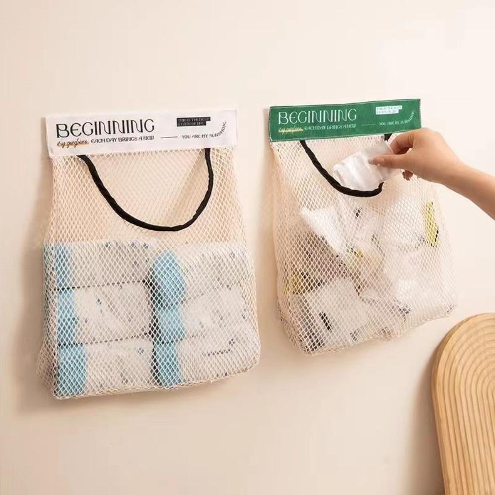 Reusable Kitchen Hanging Mesh Bag Polyester Storage Bag Kitchen Net Pocket