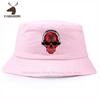Dunkler Totenkopf Deejay mit Albanischer Flagge Fischerhut Unisex Damen Lustig Albanien DJ Skelett 3D Grafikdruck Boho Kreativ Baseballkappen