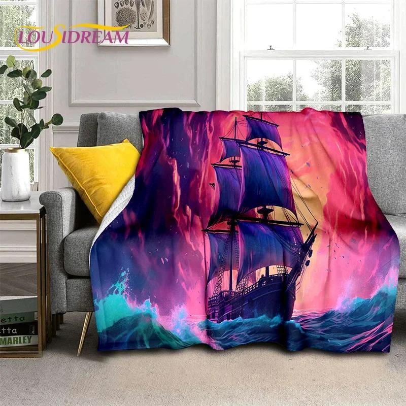 Ancient Pirate Ship Boat,Barque,Sailboa Soft Flannel Blanket for Beds Bedroom Sofa Picnic,Throw Blanket for Outdoor Leisure Gift