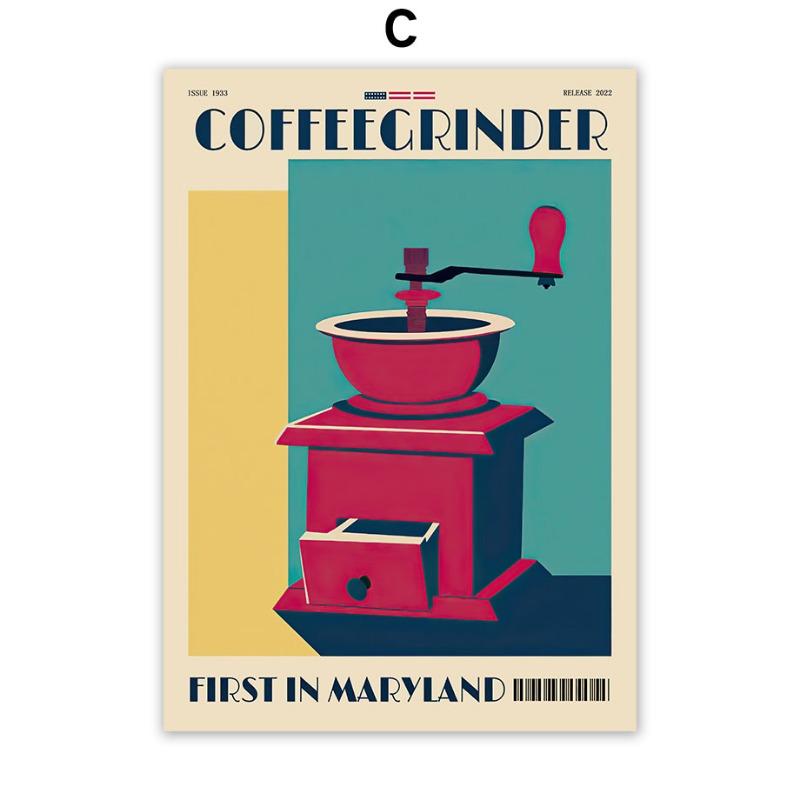 

Итальянский кофейник для эспрессо, бобы, настенное искусство, настенная живопись на холсте, постер и принты, настенные панно для кафе, декор для гостиной 21cm×30cm NoFrame