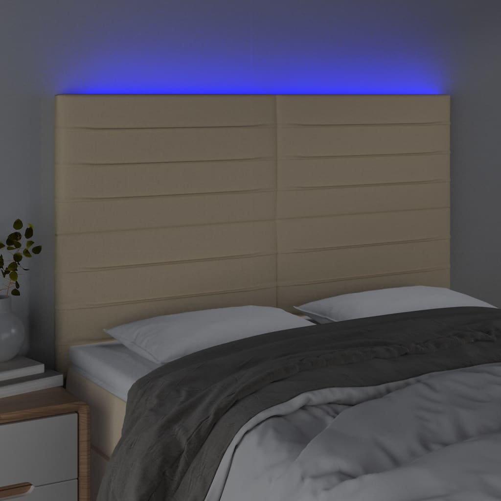 Vidaxl Zagłówek Do Łóżka Z Led, Kremowy, 144X5X118/128 Cm, Tkanina