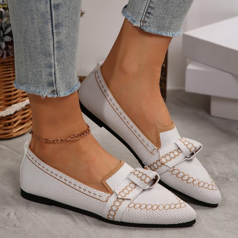 Spot Foreign Trade Thin Pointed Large Size Flat Single Shoes Fly Weaving One Pedal Bow Casual Breathable Women's Shoes