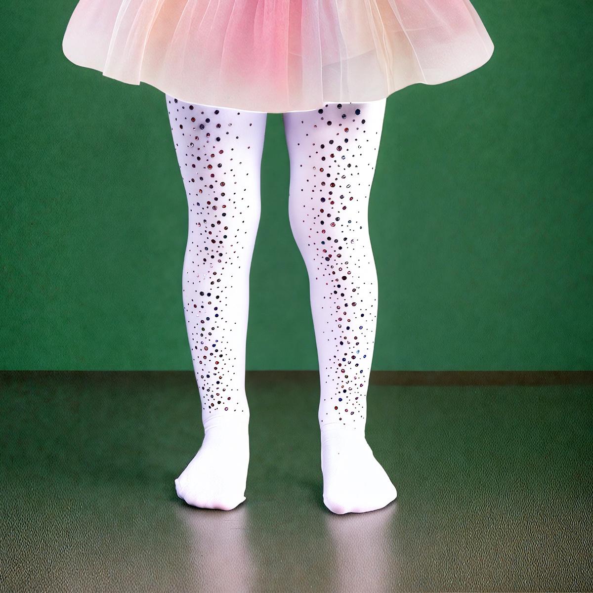 

Girls Children s Dance120d Opaque white iridescent shiny pantyhose with diamond embellishments S Recommended Height90-11