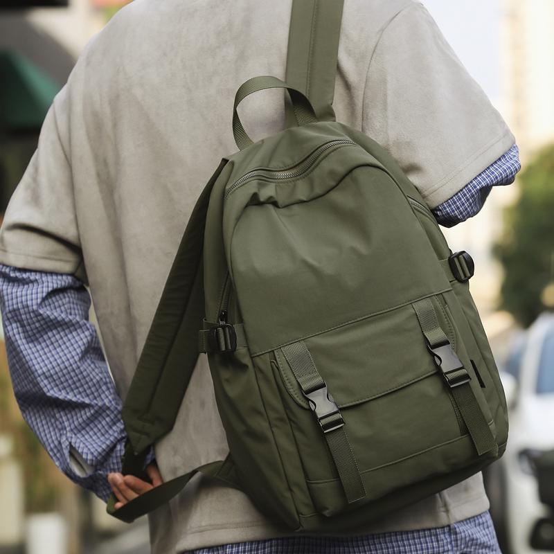 Solid Color Backpack Men's Nylon Waterproof Large Capacity Lightweight Travel Backpack Student School Bag