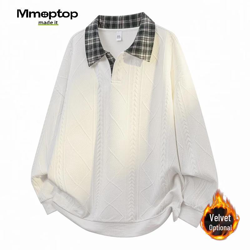 

MMOPTOP Men s Plaid Spliced Polo Collar Sweatshirt L
