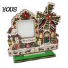 Christmas Photo Frame 2D Gingerbread House Wooden Frame, Spinning Windmill Picture Xmas Cottage Ornament Desktop Holder for Home Fireplace Table Decor