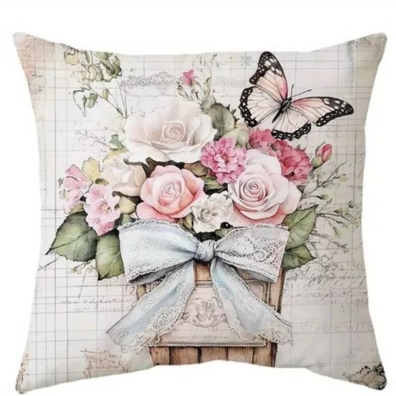Vintage Floral Boho Farmhouse Pillow Covers Pink Roses Daisies Hydrangeas Decorative Cushion Covers For Sofa Bedroom Home Decor