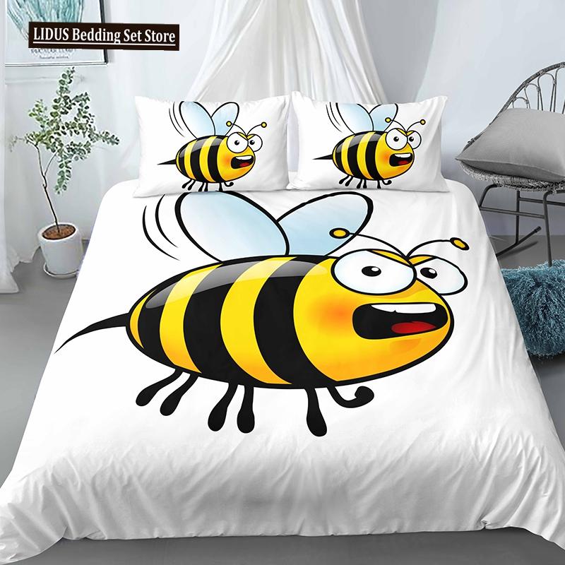 

Bee Duvet Cover Set Cartoon Cute Bees Kawaii Animals Polyester Comforter Cover With Pillowcase King Queen Full Size EU single(135x200cm)