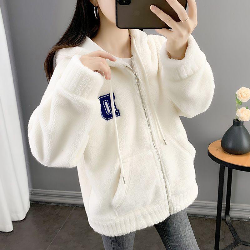 Mäntel für Damen Winter Baumwolljacke Kapuze Einfarbig Verdickt Fell Samt Locker Lässiger Mantel Oberteil