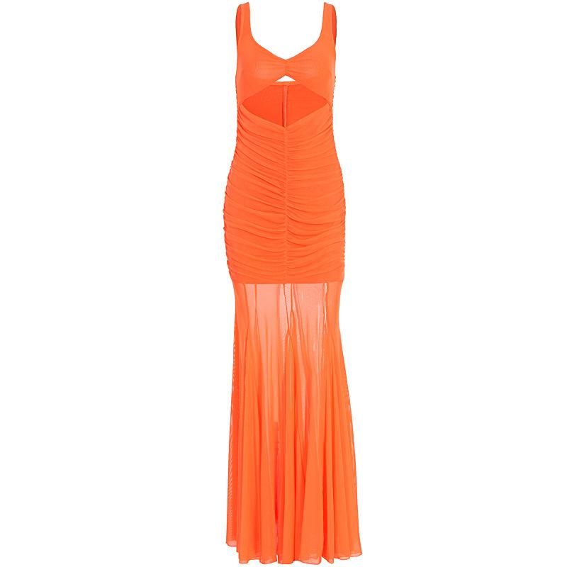 European and American women's clothing summer hollow hip dress skirt sleeveless pleated big pendulum fishtail beach vacation long dress