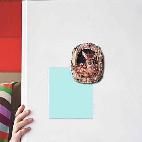 Tree Hole Animal Refrigerator Magnet Wooden Animal Fridge Magnet Home Office Kitchen Cabinet Locker Whiteboard