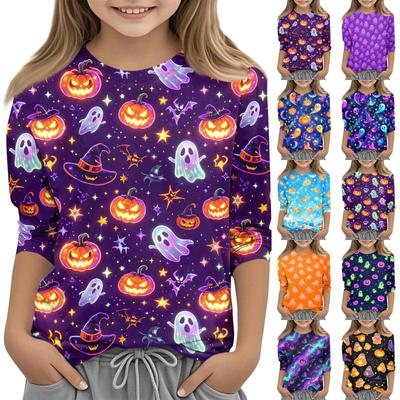 Kids Halloween Print Round Neck Three-Quarter Sleeve T-Shirt
