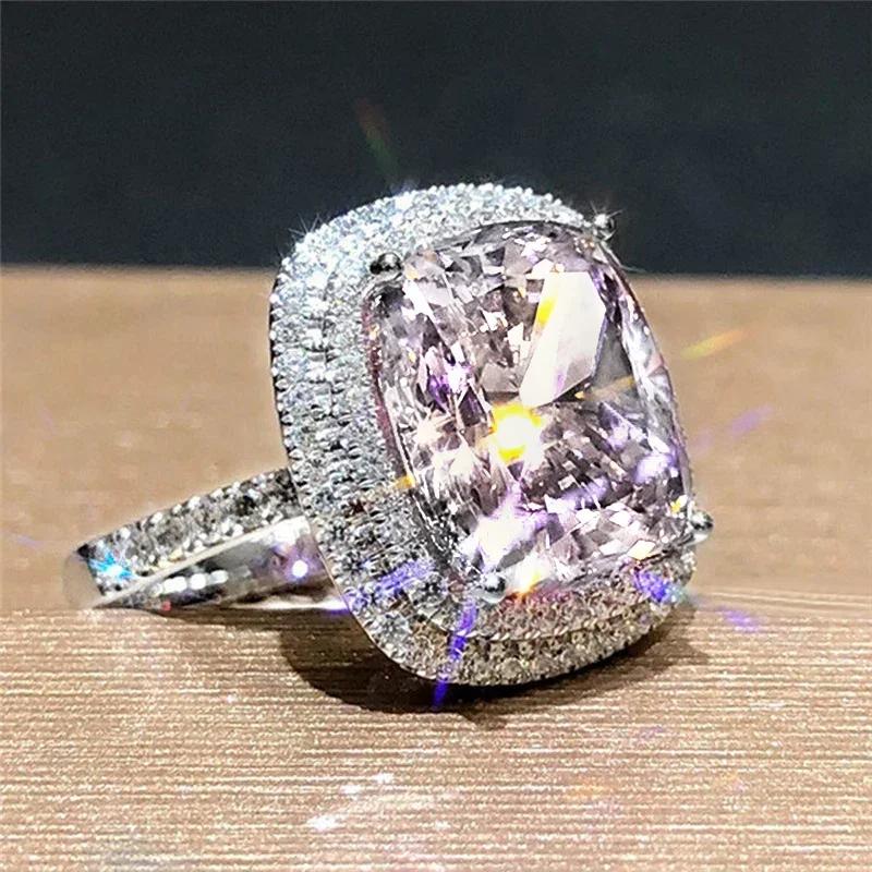 New Big Pink Cubic Zirconia Wedding Ring For Women Romantic Bridal Fashion Jewelry For Marriage Ceremony Party