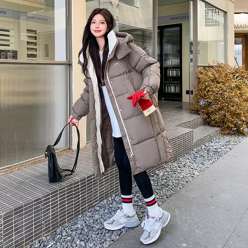 Winter New Medium and Long Down Cotton Clothes Women's Hooded Casual Fashion Bread Clothes Thickened Jacket