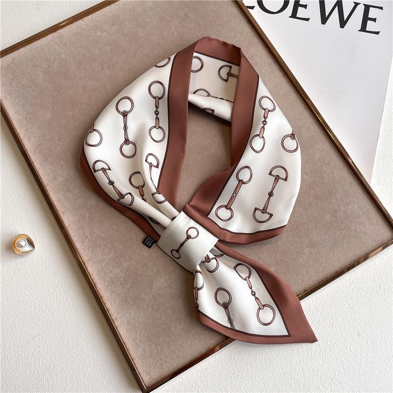 New Elegant Women's Slender Scarf Soft Satin Lightweight Chic Print Design for Spring Summer Versatile Neck Collar Accessory