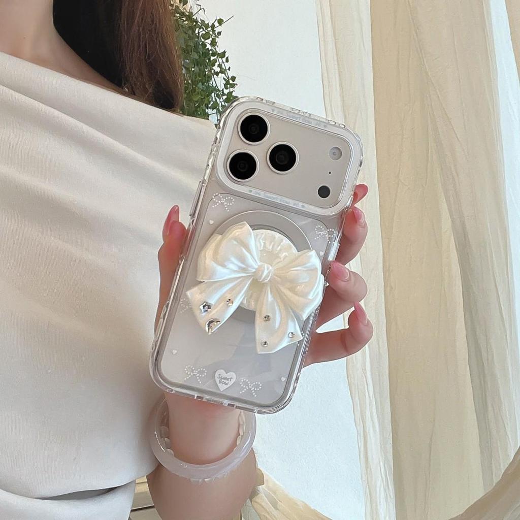 Transparent Magnetic Bow Suction Phone Case for Apple iPhone 17 Pro Max - Full Coverage, 16th Gen