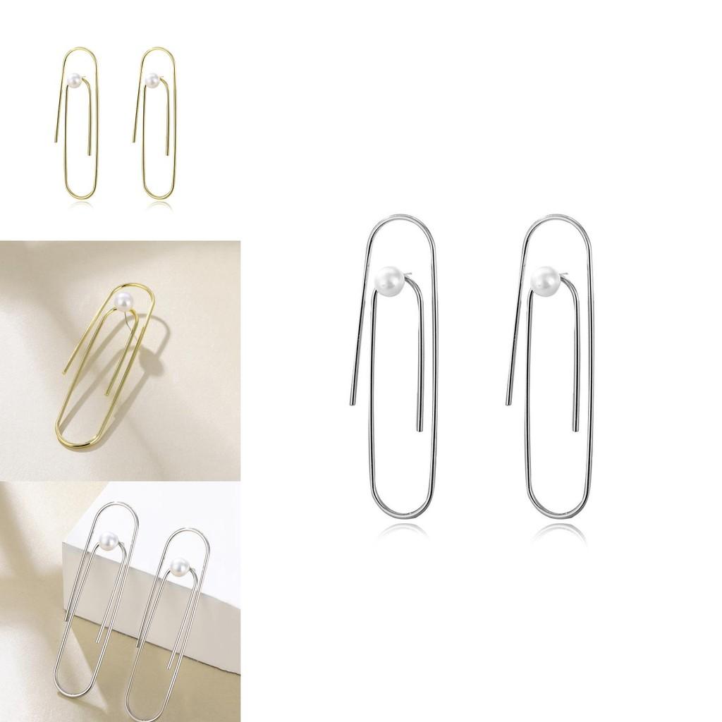 Fashionable Alloy U-shaped Safety Pin Earrings Stylish Pearl Adorned Jewelry
