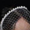 Breathable Face Veil Hairband Bridal Shower Hairhoop Head Accessory with Pearls Decors for Special Occasion Formal Outfit