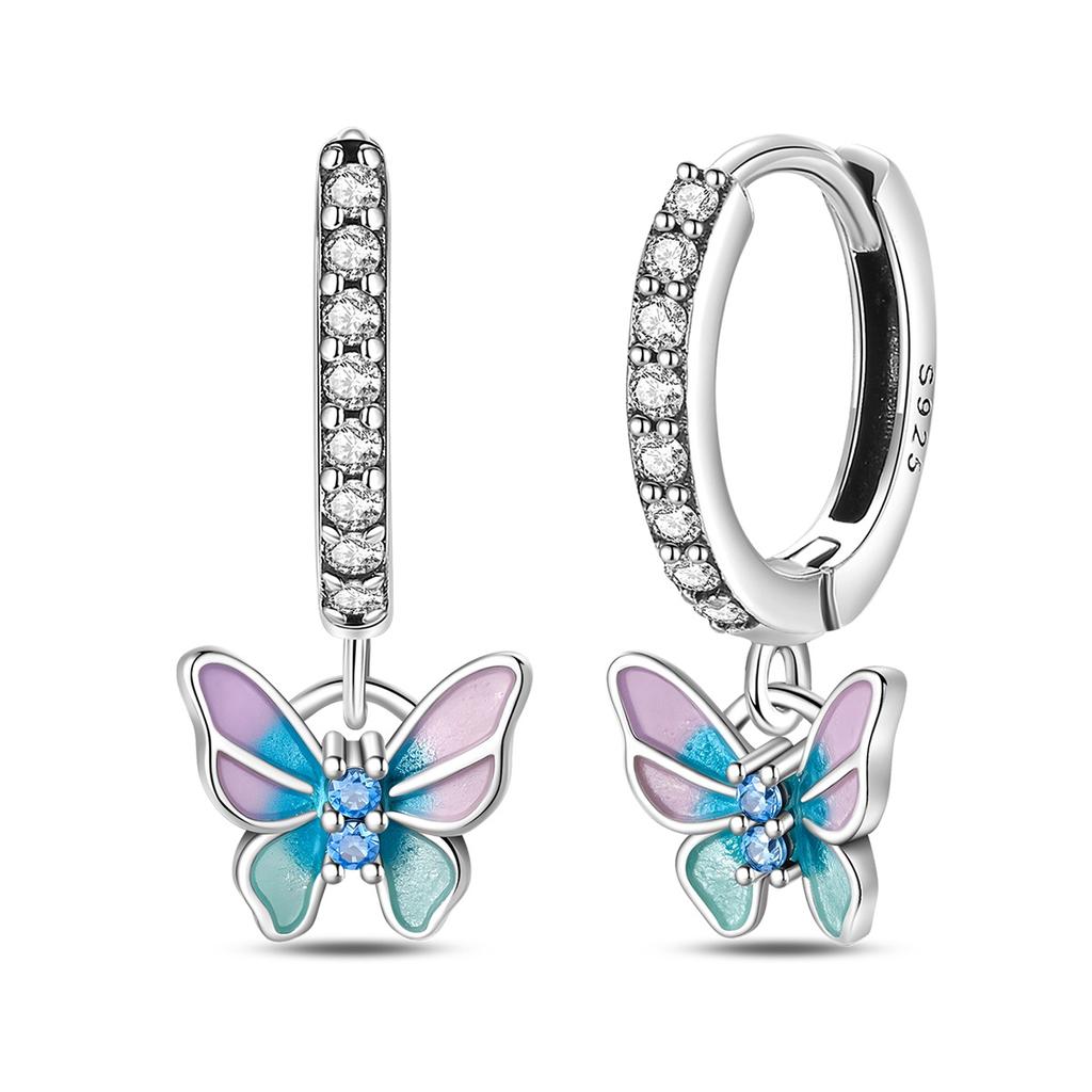 925 Silber Sexy Hängende Ohrringe Schmetterling Schleife Herz Blume Muschel Perle Edelstein Bling Set für Damen Ohrstecker Geschenk Feiner Schmuck