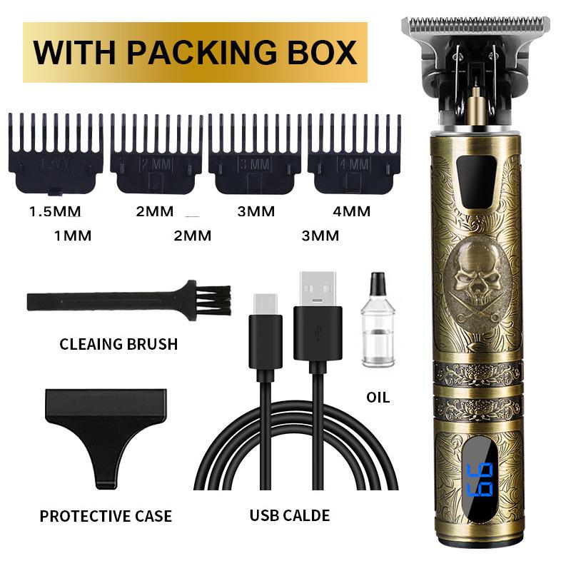 New Hair Clipper LCD Digital Display Household Hair Clipper Retro Oil Head Electric Clipper T9 Buddha Head Carving Small Clipper