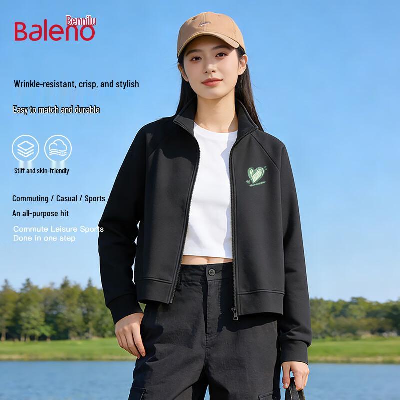 Baleno Women's Retro Stand Collar Zip Sweatshirt Jacket