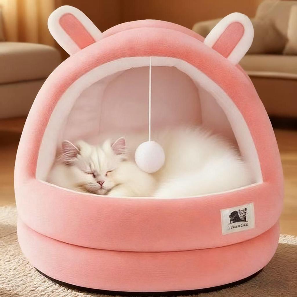 Winter Warm Semi-Enclosed Cat House & Kitten Bed - All-Season Pet Nest Pad