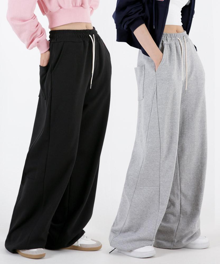 UMM Women'S Curved Cut Hem Drawstring Wide Training Pants
