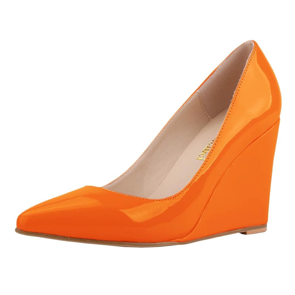 Women Wedges Pumps Sexy Pointed Toe Ship-on Patent Leather High Heels Female Red Black Office Wedding Shoes Summer Autumn Ladies