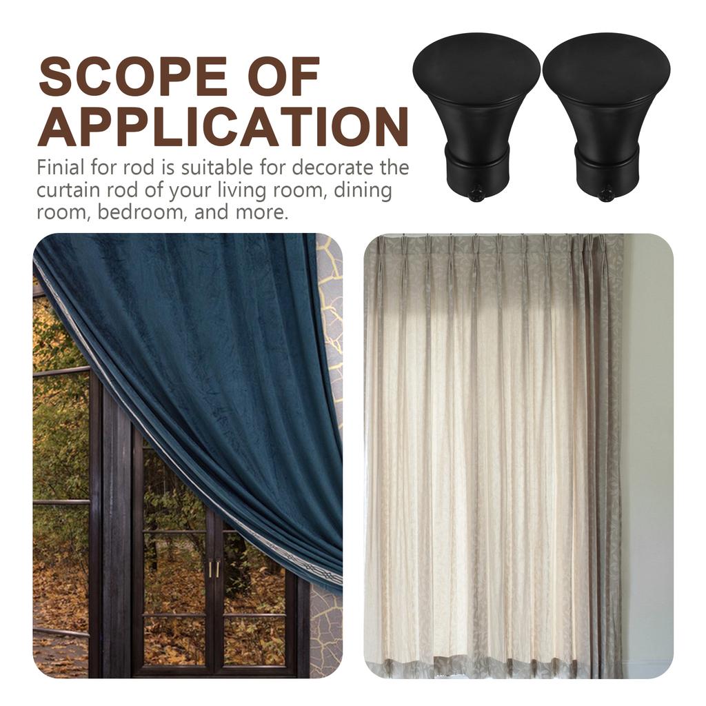 2 Pcs Decorative Head Curtain Rod Black Drapery End Caps Iron Rods Finials Only